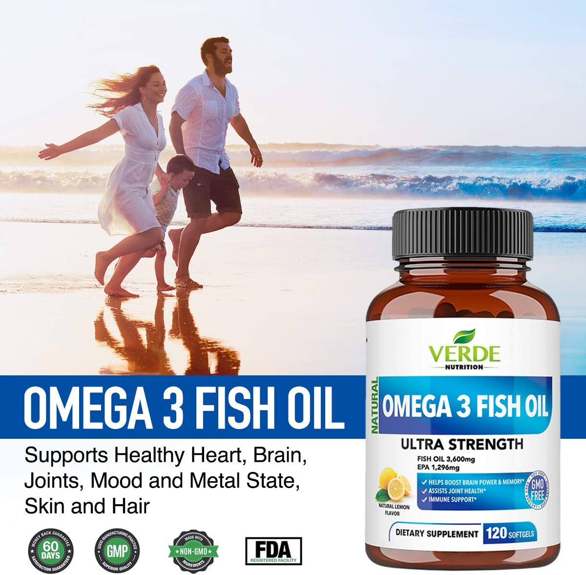 Omega 3 Fish Oil 3,600mg - Triple Strength Burpless Capsules - Support Heart, Brain, Joints & Skin
