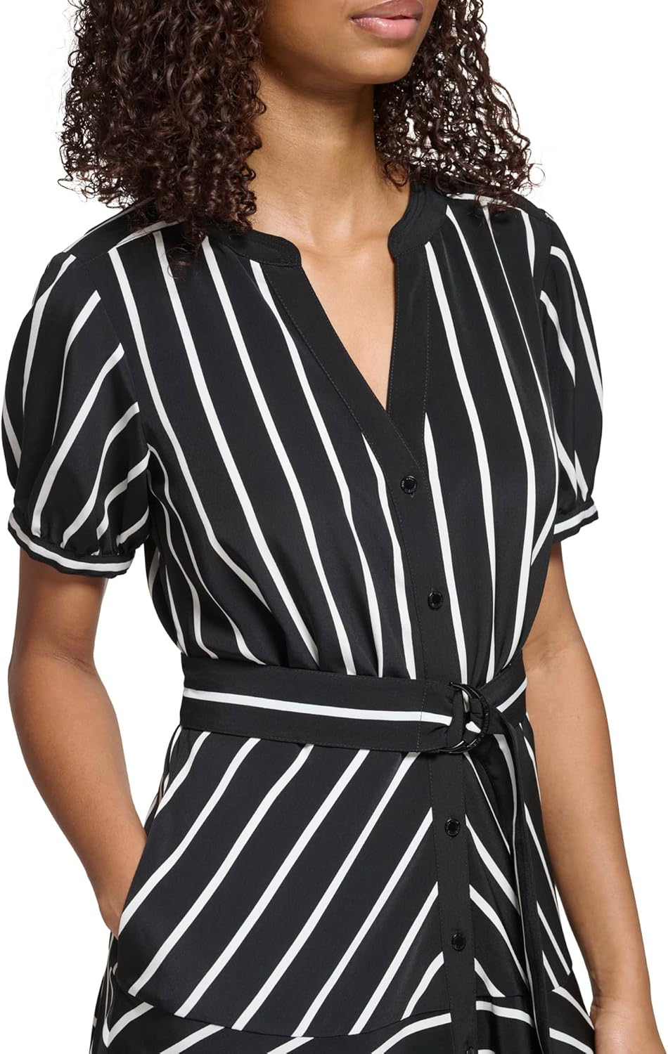 Karl Lagerfeld Paris Womens Striped Midi Shirt Dress - Image 2