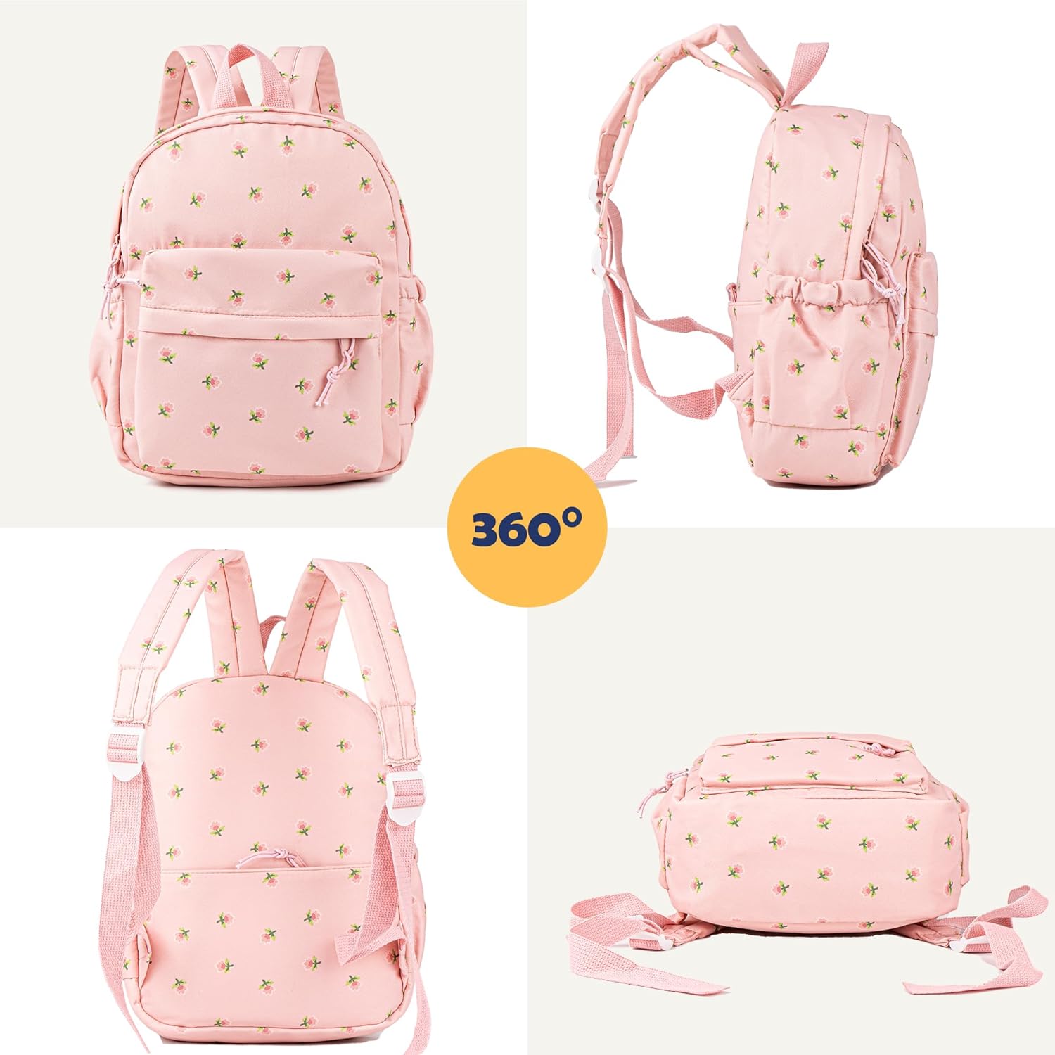 MT WORLD Floral Toddler Backpack Personalized Daycare Backpack Little Girls Daypack with Flower Custom Bookbag Gifts with Embroidered Name for School Overnigtht Daily Activities (Pink)