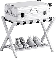 Vista 11 de SMIBUY Portaequipajes, soporte plegable de bambú para maleta con estante de almacenamiento para habitación de invitados, dormitorio, hotel, Natural