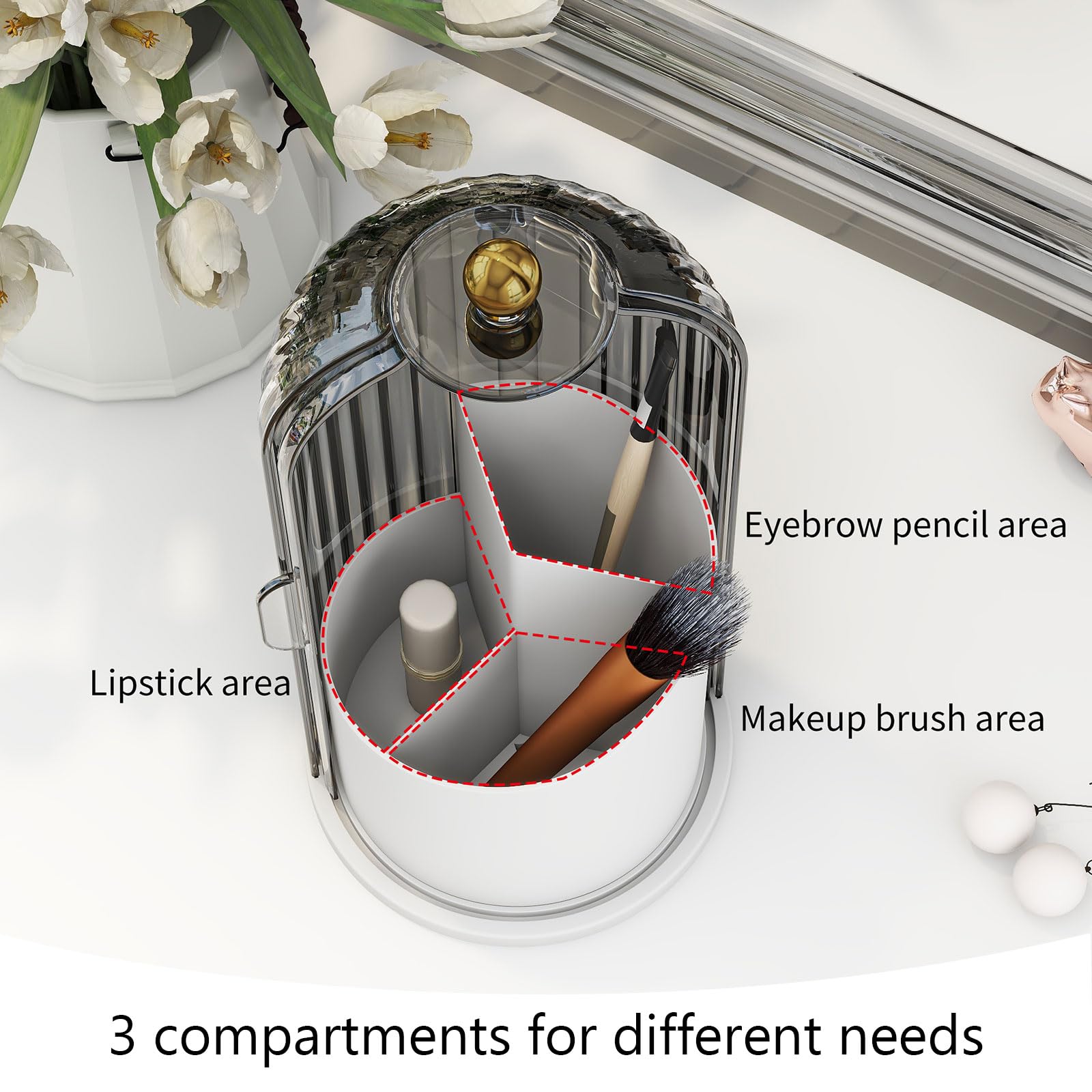 Drehbarer Make-up-Pinselhalter Mit Deckel – 5 Fächer, Staubdicht, Organizer Für Schminktisch