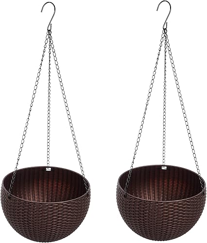 Cesta colgante de plástico maceta redonda de resina para jardín para plantas de interior y exterior paquete de 2 unidades color marrón
