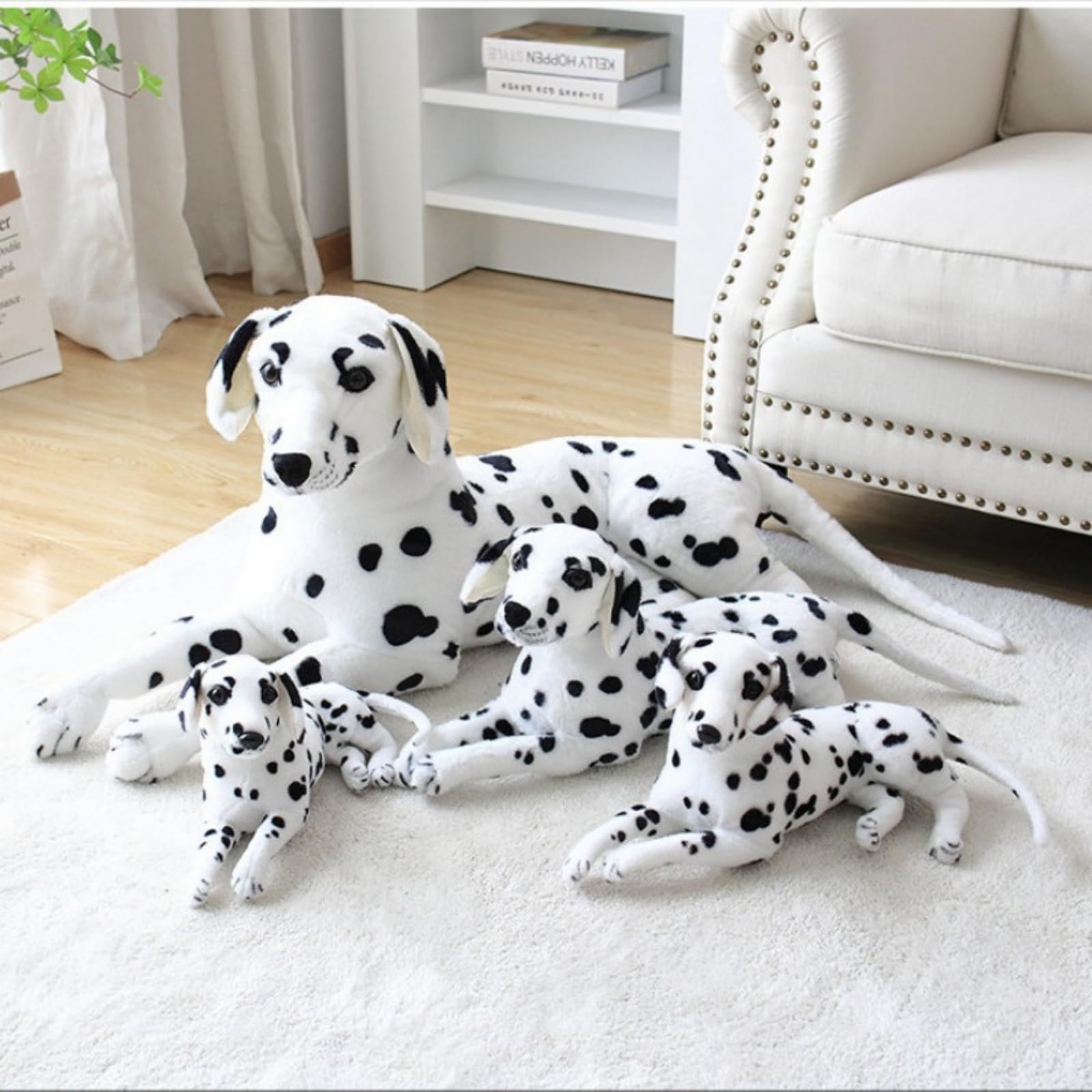 Dalmatiner Plüschtier, liegende Form in Mehreren Größen, realistischer gefleckter Hund Stofftier,Das Kuscheltier für Kinder und Erwachsene, als Geschenk und Wohnzimmerdekoration (75 cm)