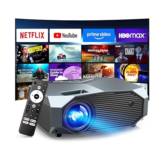 [Compatible with Netflix/High Brightness] Smart Projector with WiFi 6 and Bluetooth 5.3, 4K Outdoor Movie Projector with Prime Video/YouTube, Portable Proyector Compatible with HDMI/USB/iOS/Android