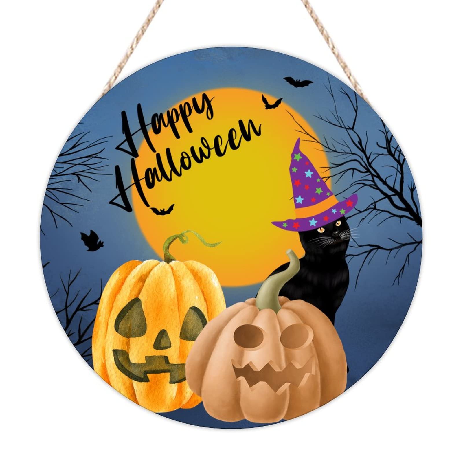 Plaque Happy Halloween en bois pour decoration murale de salon et cuisine style ferme 40cm