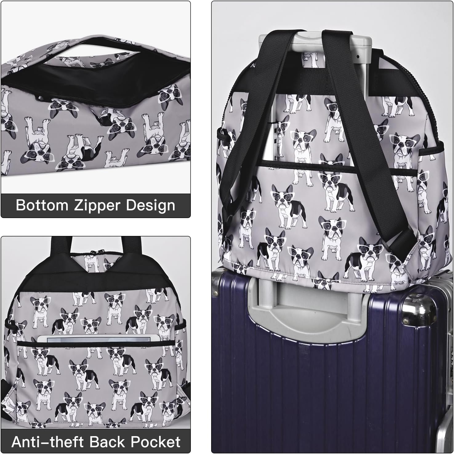 Women’s Backpack Purse Medium Size with Trolley Sleeve, Adjustable Strap/Top Handle, Water Resistant Travel Daypack, Gray Dog