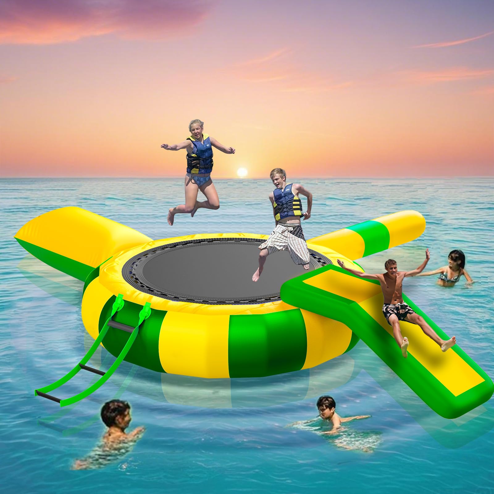 Lake Water Trampoline - for with Slide,Recreational Floating Bouncer Lake-Ideal Bouncing, Jumping, Launching,Summer Toys Water Outdoor Boys Girls Fun (10FT/3M)
