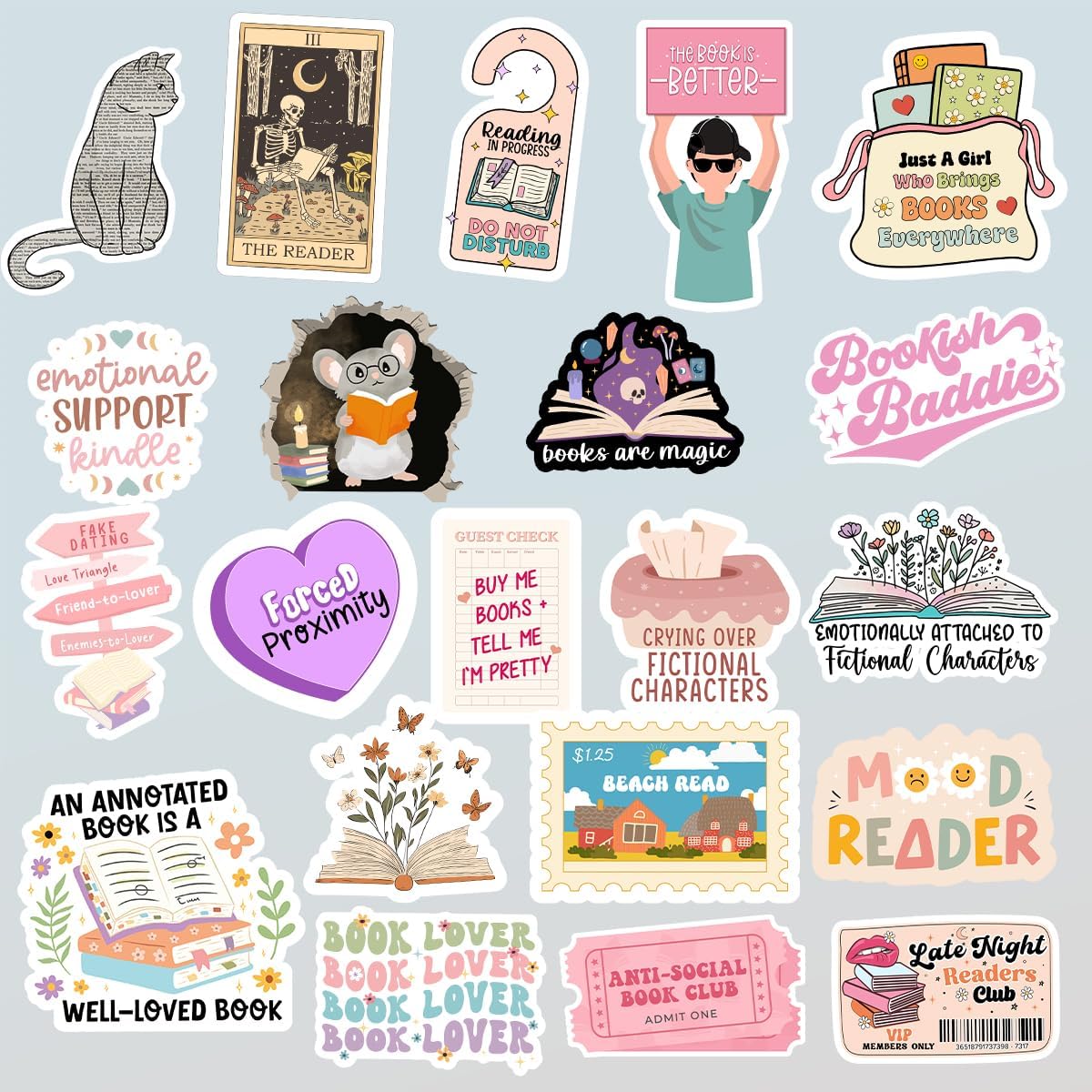 225 PCS Book Stickers for Kindle, Romance Holographic Bookish Sticker Pack for Readers Adult Spicy Booktok Vinyl Decals for Laptop IPAD Ebook Reader Water Bottle Girls Waterproof