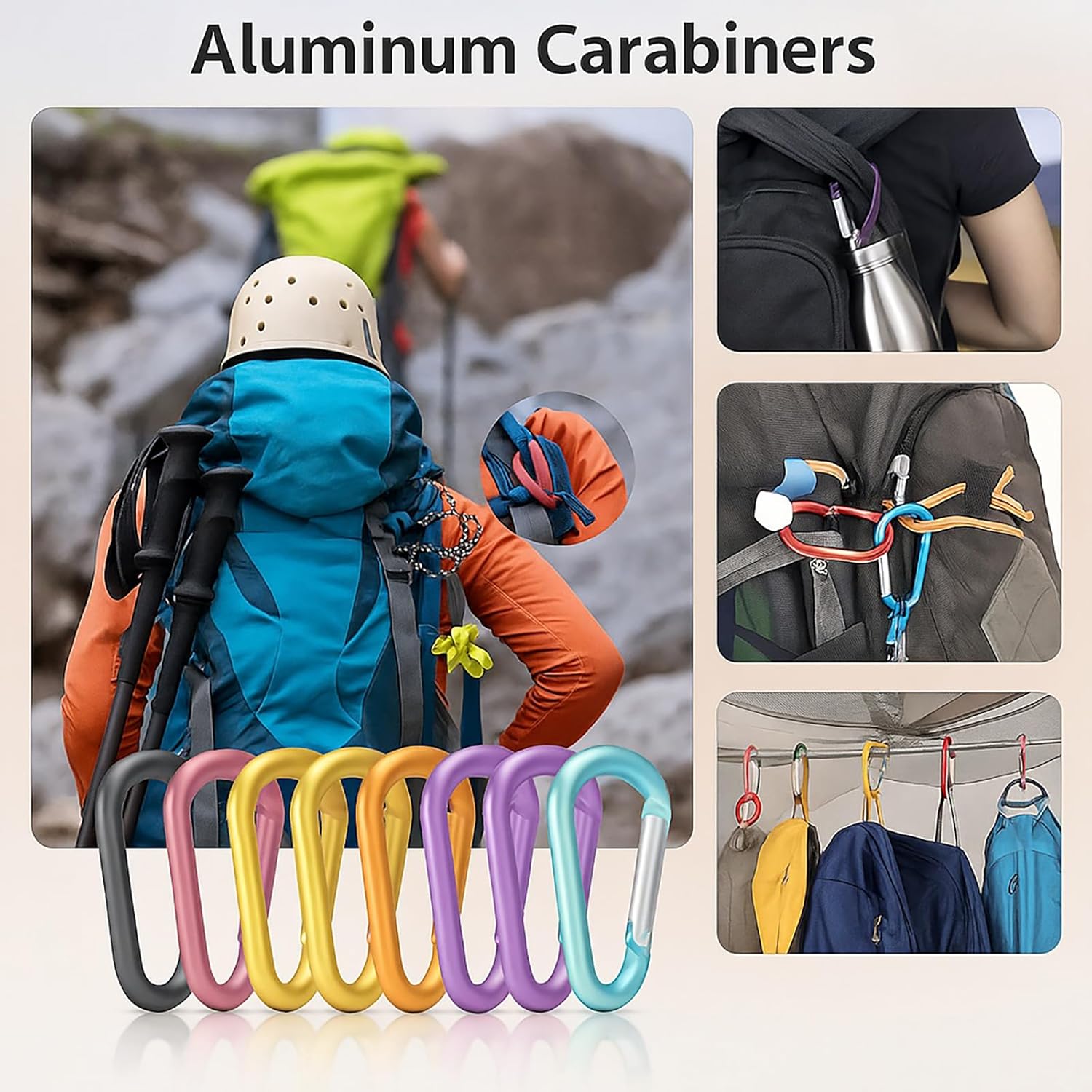 6 Pcs Large Carabiner Keychain Clips, 3" Aluminum D Shape Hooks for Keys, Backpack, Water Bottle, Camping Pink&Blue - Image 5