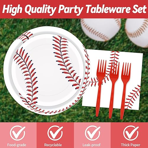 Miniatura 3 de 96 platos de papel de béisbol y servilletas para fiesta, platos de fiesta de béisbol, servilletas y tenedores, juego de vajilla desechable para