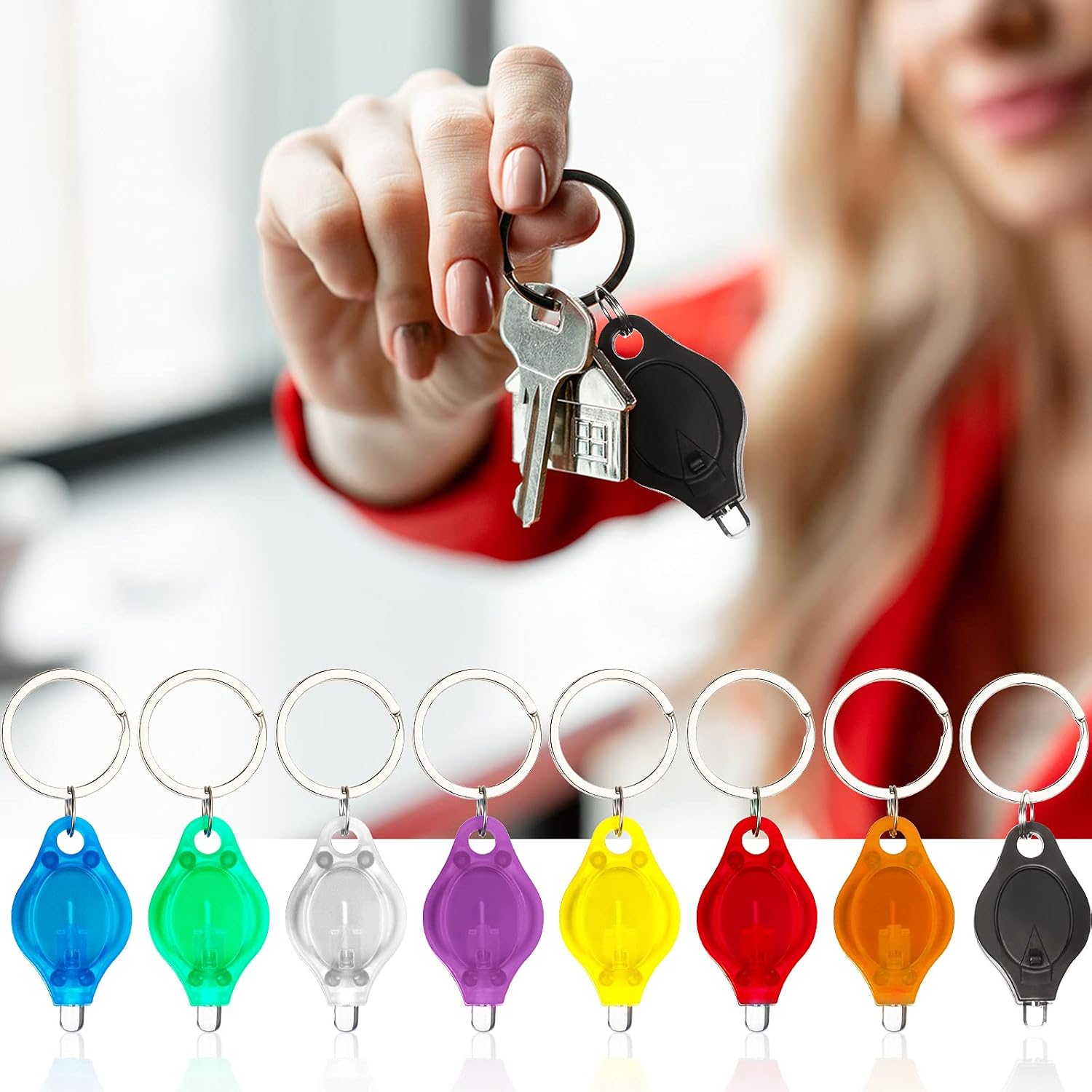 50 Pieces LED Keychain Mini Flashlight Bright LED Key-Chain Torch with Hook Mini LED Flashlight for Camping Outdoor Equipment, Dog Light, Dog Collar Light (Multi-colored Surface, White Light)