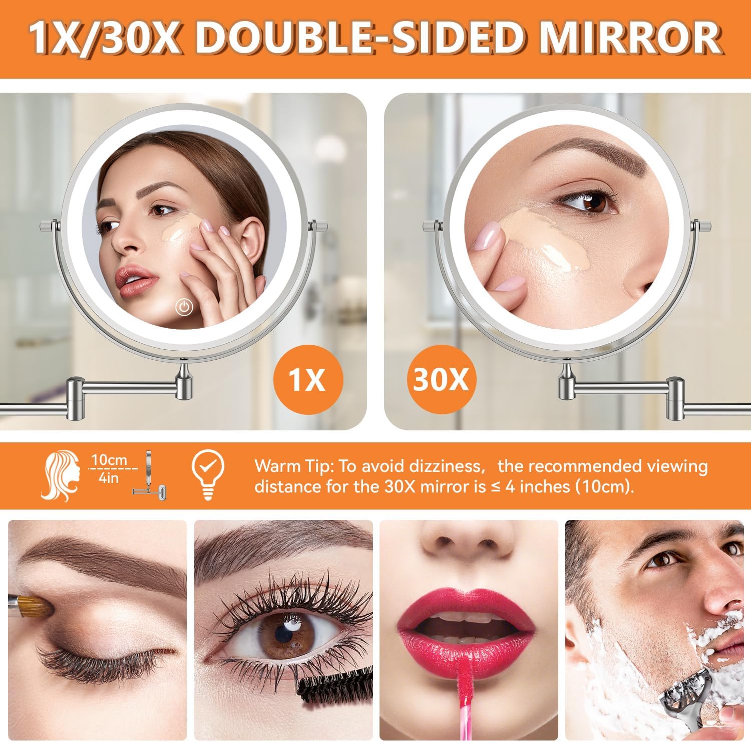 Die besten beleuchteten Schminkspiegel für perfektes Make-up 8 Auxmir Wandspiegel 1x/30x mit Licht