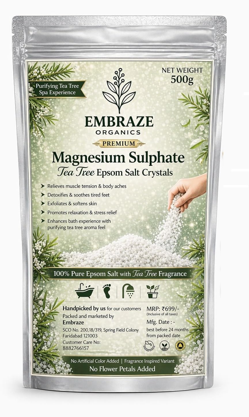 Item Name: Embraze Organics Magnesium Sulphate Tea Tree Epsom Salt Crystals for Relaxation, Muscle Relief & Foot Soak | Bath Salt for Stress Relief & Skin Care | 500g-picture-21