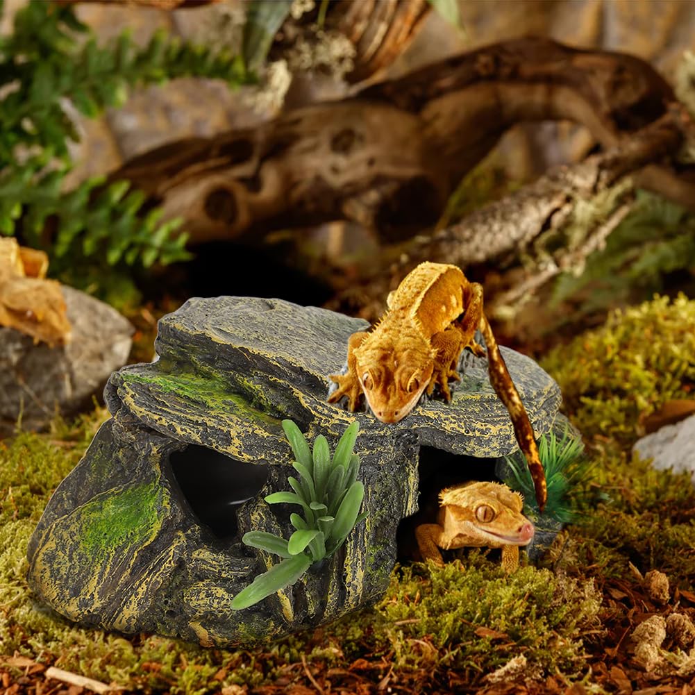 Rettili Nascondiglio Grotta, Tartaruga Nasconde Cave Grotte Di Pietra Rifugio Tartarughe Rampa Piattaforma Habitat Riparo Nascosta Resina Nascondi Roccia Per Rettile Rana Acquario Zoo Decorazione