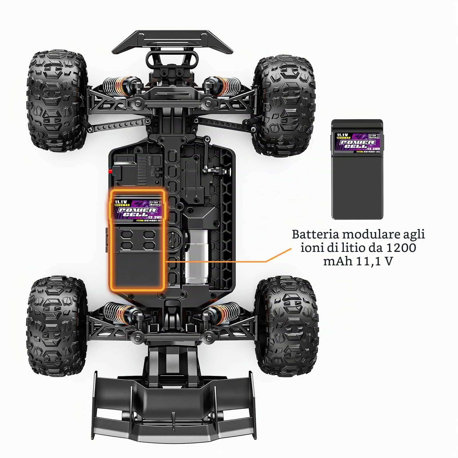 3S 1200mAh RC Auto Upgrade Accessori 3S 11.1V 1200mAh Batteria agli ioni di litio di ricambio per scala 1/14 Per 14431 14412 14411 Può aumentare la velocità a 68 km/h (42 MPH)