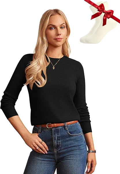 GRACE KARIN Women Cashmere Sweater Crew Neck Merino Wool Soft Pullover Layer Dressy Casual 2025 Fall with Socks