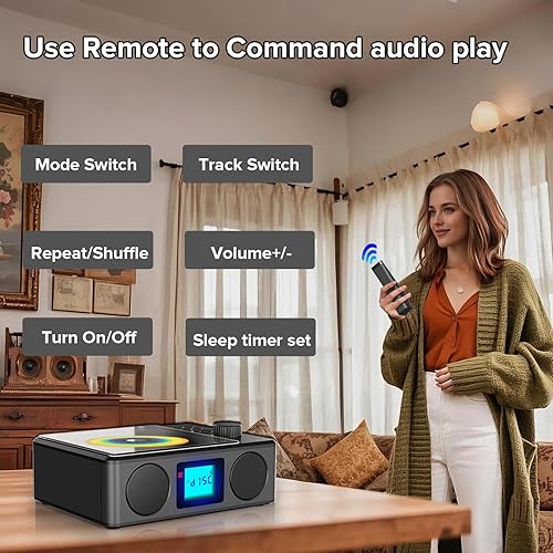 Miniatura 3 de Reproductor de CD portátil con altavoces CD Bluetooth recargable Radio FM con control remoto - MP3USBTF reproducible con sonido estéreo -