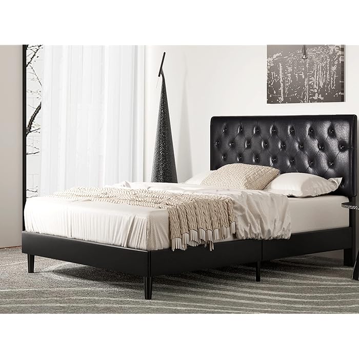 Buy IMusee Full Size Faux Leather Upholstered Platform Bed Frame with