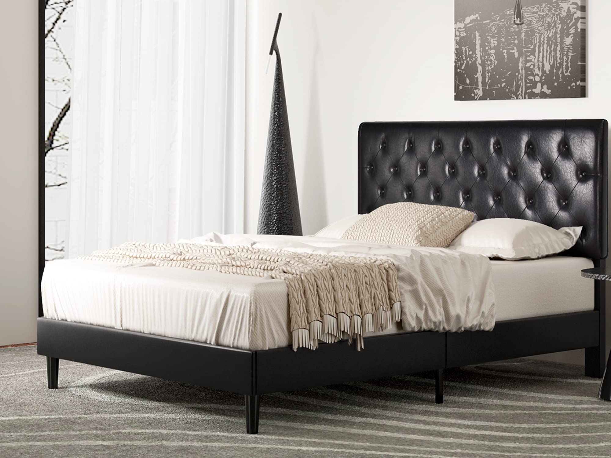 Buy IMusee Full Size Faux Leather Upholstered Platform Bed Frame with