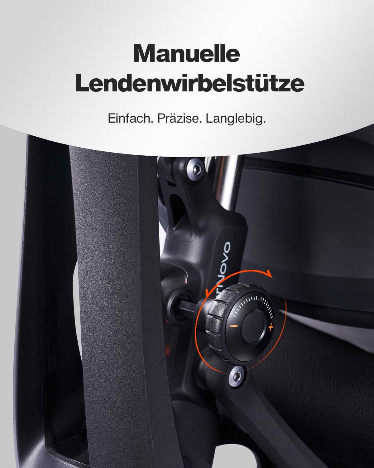 LiberNovo SE Ergonomischer Bürostuhl, Schreibtischstuhl mit manueller Lendenwirbelstütze, 5 Neigungspositionen, Computerstuhl für langes Sitzen, für Homeoffice, Büro und Gaming, Obsidian 48cm