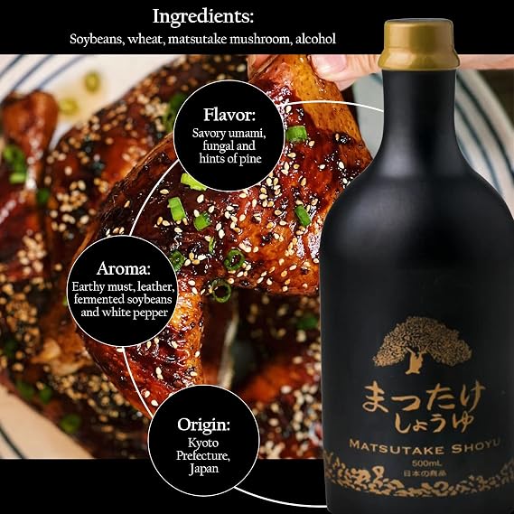 HAKU Matsutake Shoyu Japanese Soy Sauce (500 ml) - Organic Mushroom Flavored Dark Soy Sauce - Pure Soy Sauce with No Additives - Unfiltered Shoyu Sauce for Ramen, Ponzu, Sushi, Sashimi