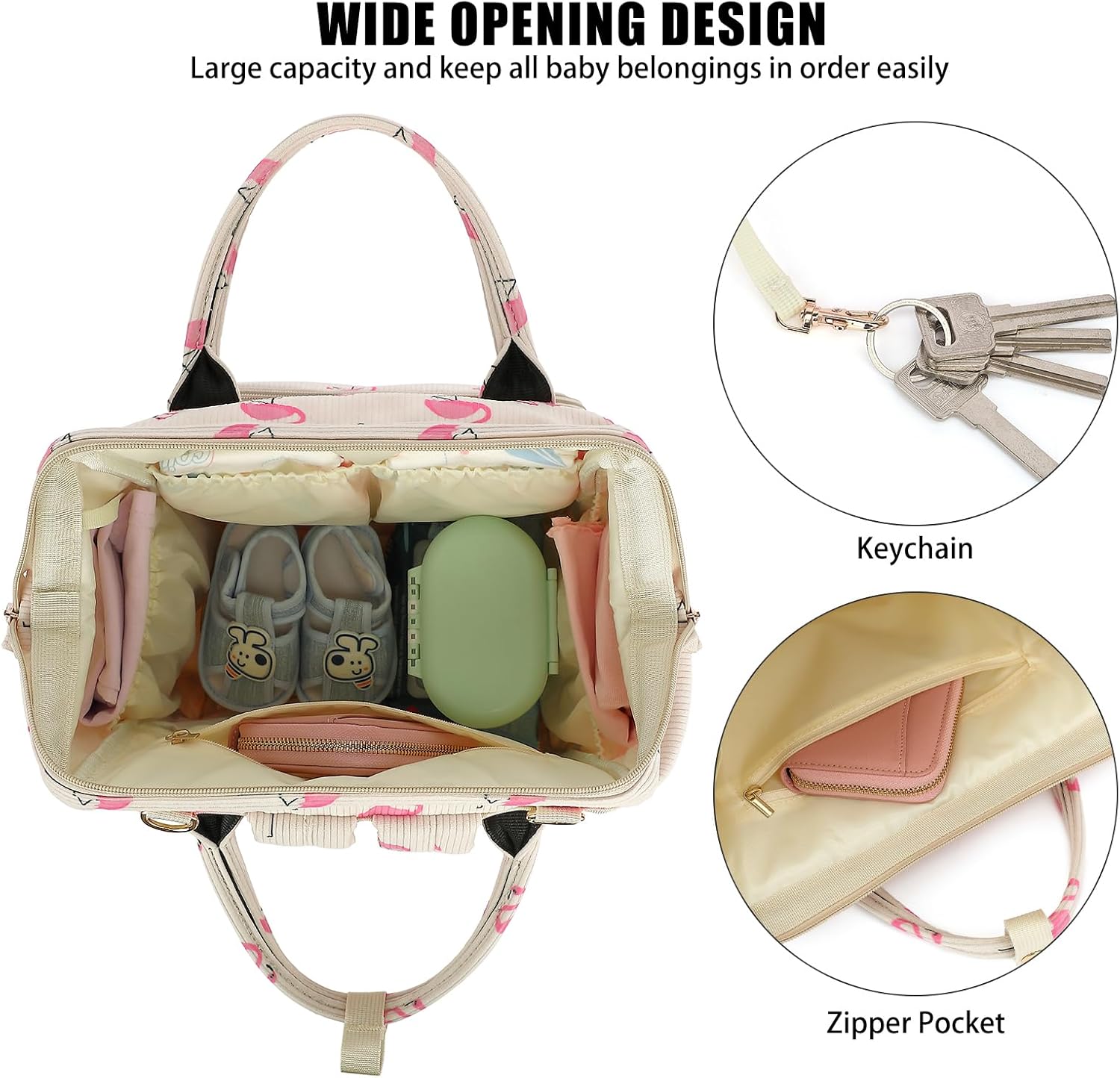 Corduroy Diaper Bag Backpack for Women, Large Capacity Baby Bag for Mom and Girls Boys with Stroller Straps (Flamingo)