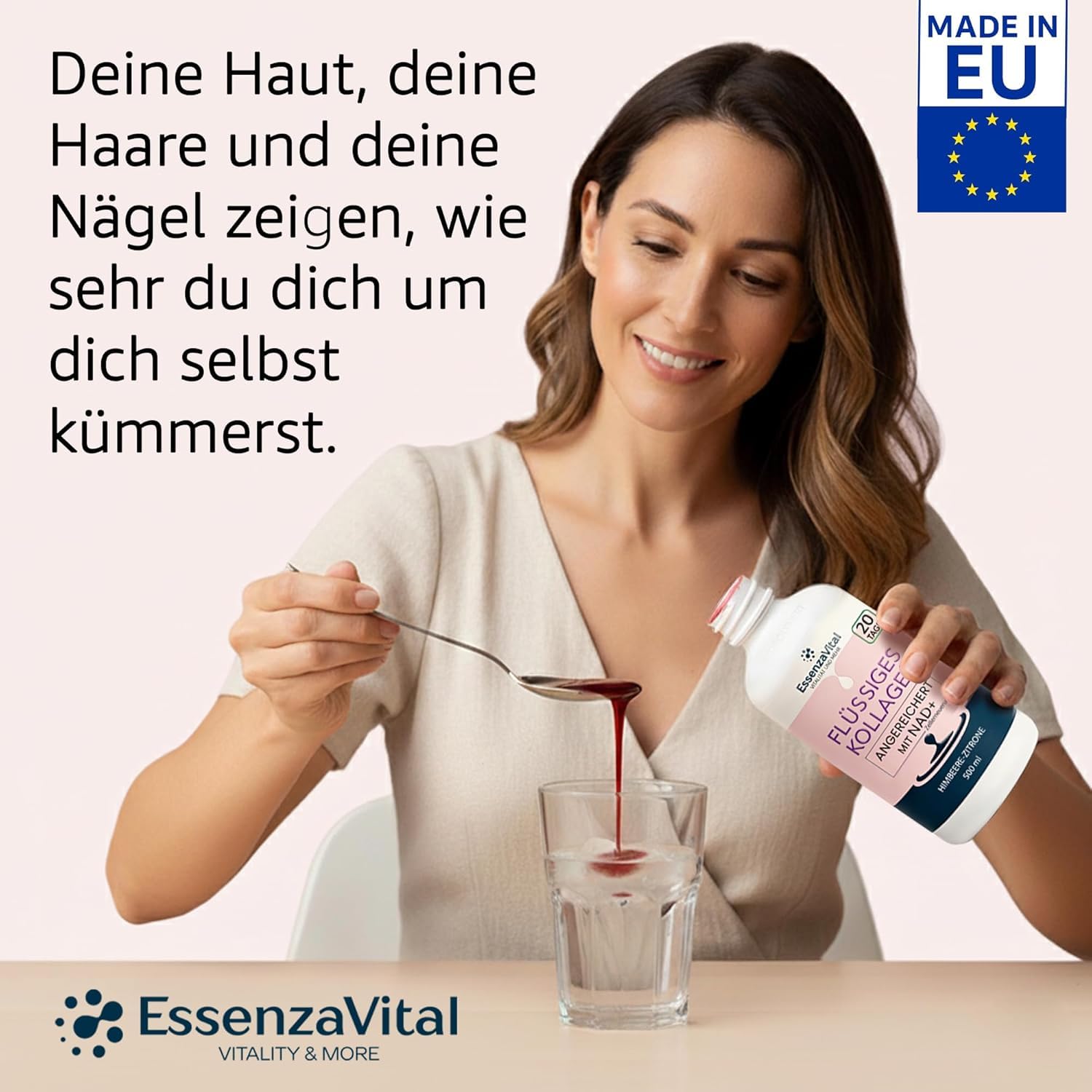 Flüssiges Kollagen Duo-Pack, 13 g reines Kollagen (13.000 mg) mit NAD+, 1 Mann + 1 Frau und Hyaluronsäure, trinkbares hydrolysiertes Rinderkollagen, maximale Dosis, EssenzaVital