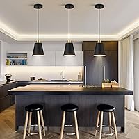 Vista 4 de Matte Black Mini Pendant Light 7.87in Cone Kitchen Island Pendant Lighting with Gold Modern Hollow Shade Hanging Light Fixture for Kitchen Dining