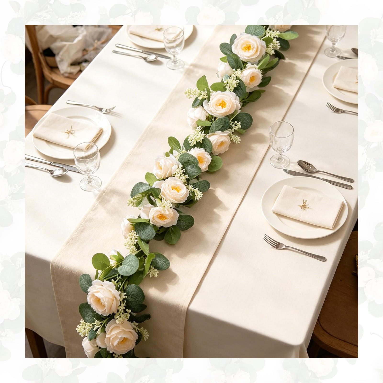 MAKHOT Eukalyptus-Girlande, künstliche grüne Girlanden, Blumendekoration, grüne Frühlingsgirlande, Kranz, Reben, Dekorationen für Tisch, Zuhause, Hochzeit, Kaminsims, Party, Champagner, 2 Stück