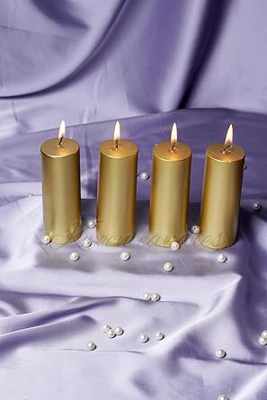 Kween Golden Colour Pillar Candle| Paraffin Wax| Qty:4 | Size: 1.5