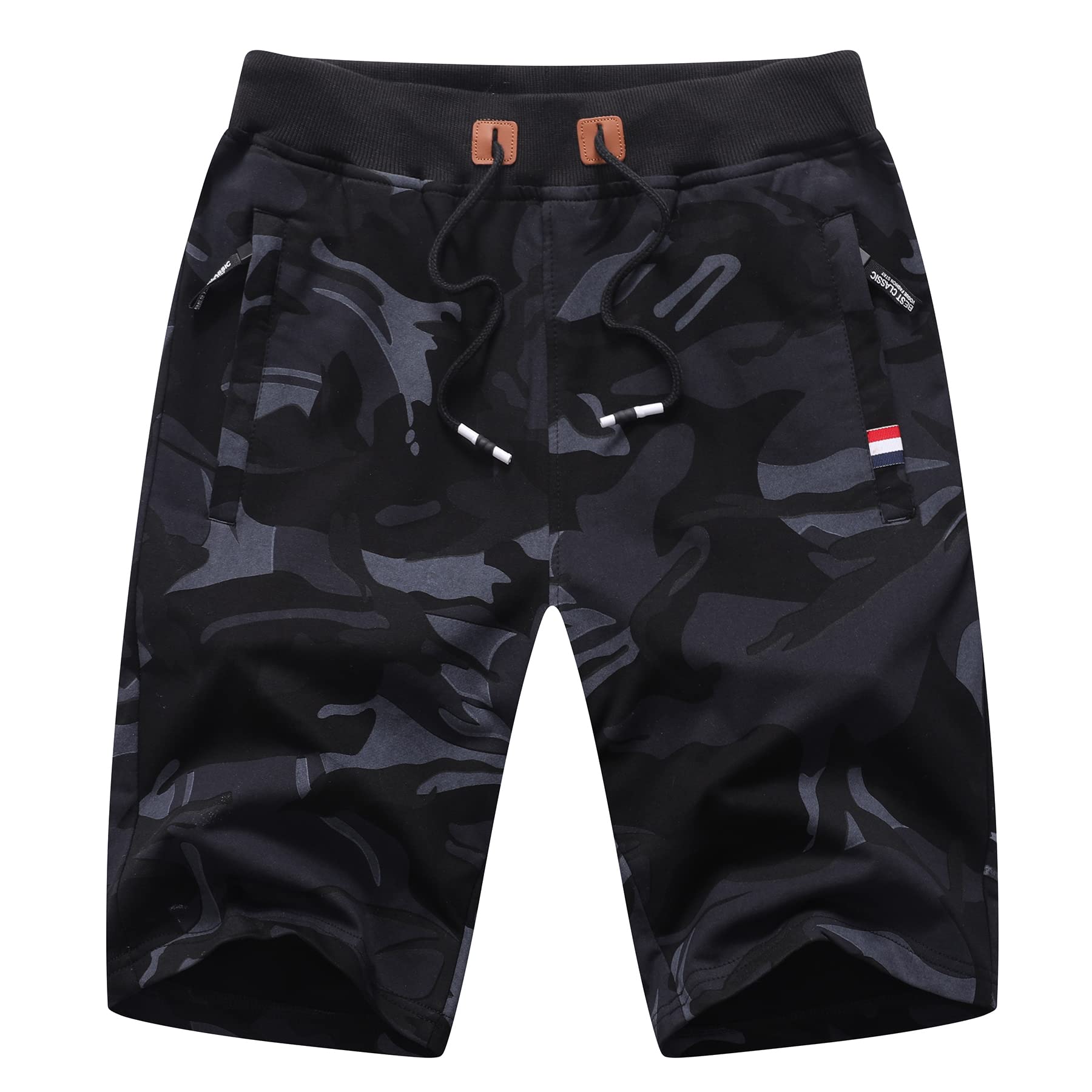 Big Boy's Casual Shorts Summer Cotton Classic Fit Elastic Waist Shorts with Zipper Pockets