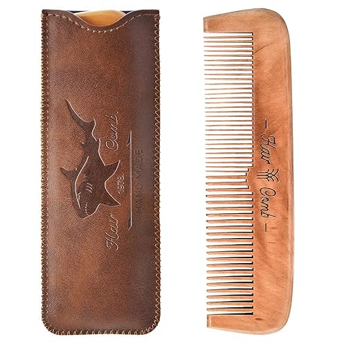Miniatura 2 de Peines de madera para hombre, peine de barba de madera para hombre con estuche de viaje de cuero, peines para hombre, peine para niños (tiburón