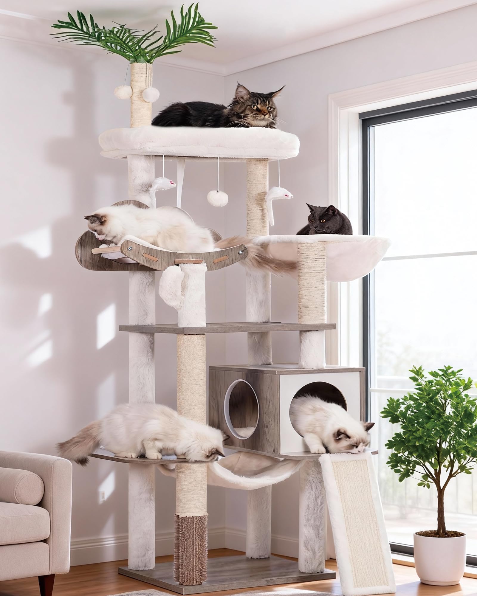 Heybly Wood Cat Tree for Indoor Cats, Cat Condo for Large Cats