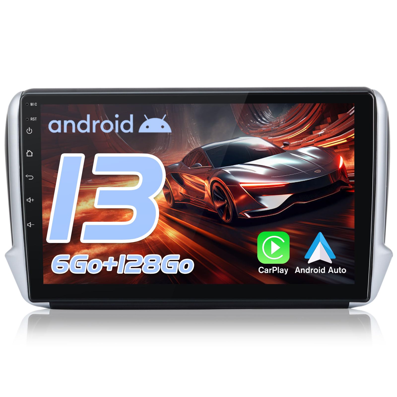 AWESAFE Autoradio 6Go+128Go 8Cœurs pour Peugeot 208 2008 (2012-2018), 4G LTE, Écran Tactile 10,1”, Android 13 CarPlay sans Fil & Android Auto, GPS WiFi Bluetooth FM RDS DSP, Commandes au Volant