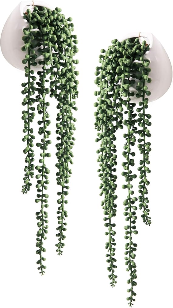 Artificial Succulents Hanging Plants, Fake String of Pearls Plants in