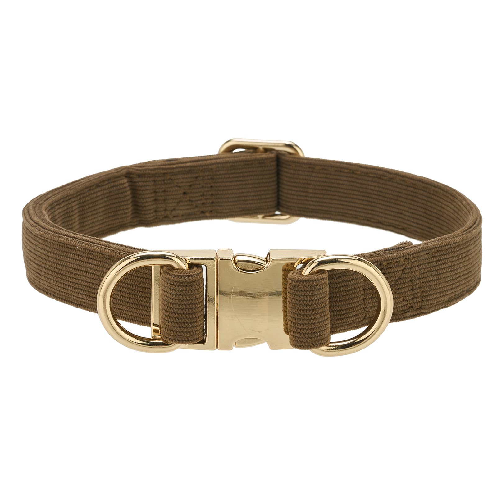 YUDOTE Soft Corduroy Dog Collar with 2 D-rings, Secure, Adjustable for Large Energetic and Playful Pets, Brown