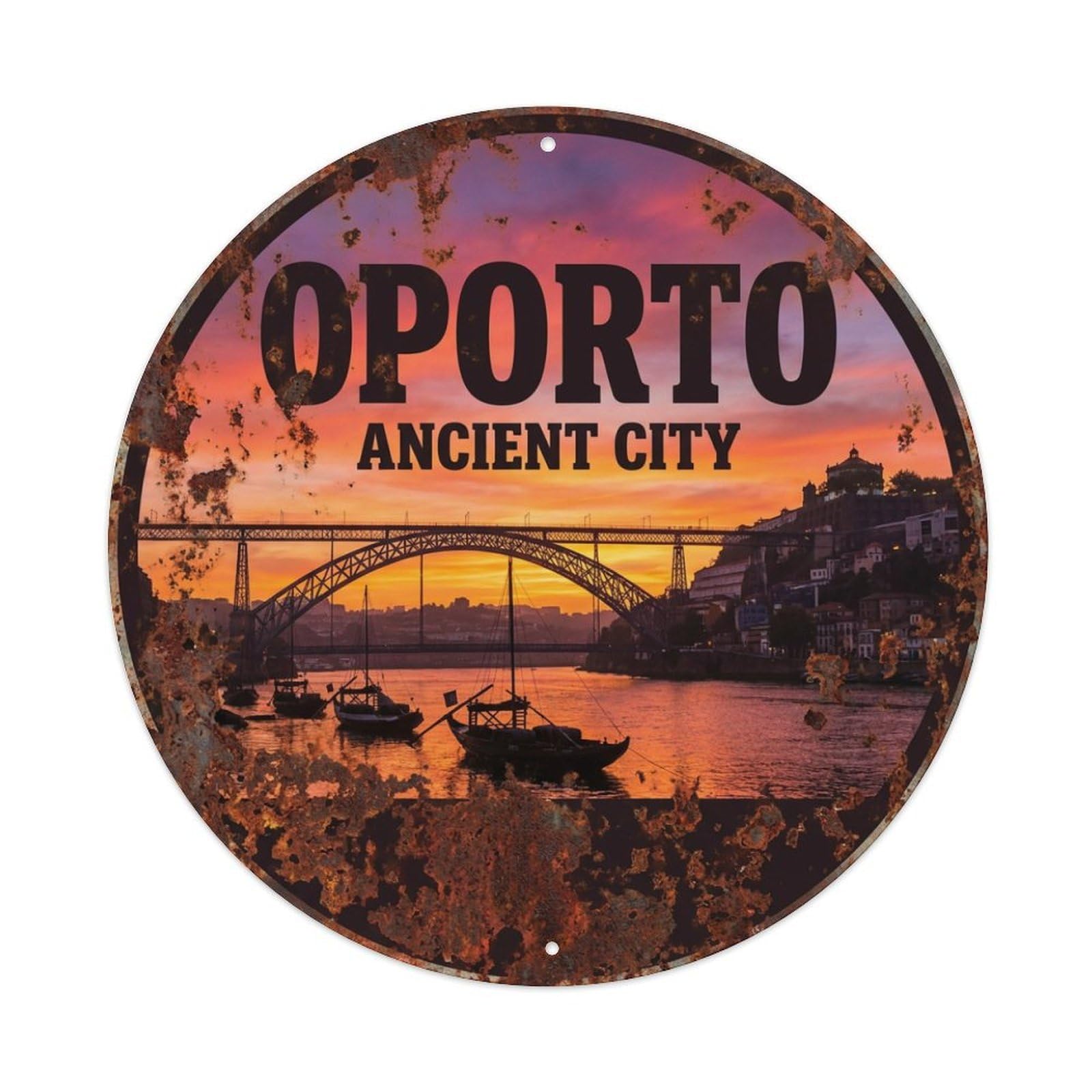 Vintage Travel Oporto Portugal Historic Metal Tin Sign