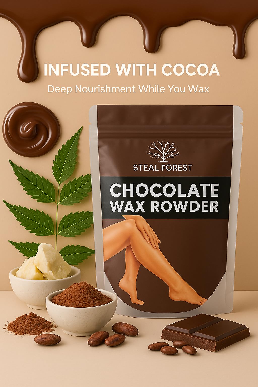 Wax Powder for Women | Herbal Hair Removal Powder for Face, Upper Lips & Chin | Gentle Face Wax for Women & Men | Safe, Natural, Easy-to-Use Waxing Powder - Cotton Cleaning Cloths (chocolate wax, Pack of 1) 1