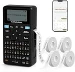 SUPVAN E11 Bluetooth Label Maker Machine with 4 Tapes, Support Keyboard & App with 30+ Fonts and 660+ Icons, Rechargeable Inkless Labeler for Home, Kitchen, Office, School, Organization, Black