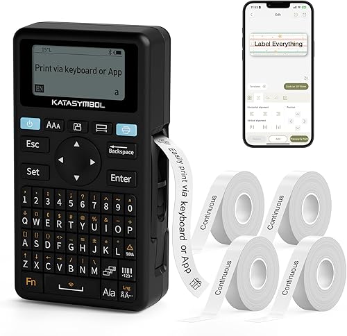 SUPVAN E11 Bluetooth Label Maker Machine with 4 Tapes, Support Keyboard & App with 40 Fonts and 450+ Icons, Rechargeable Inkless Labeler for Home, Kitchen, Office, School Organization, Black