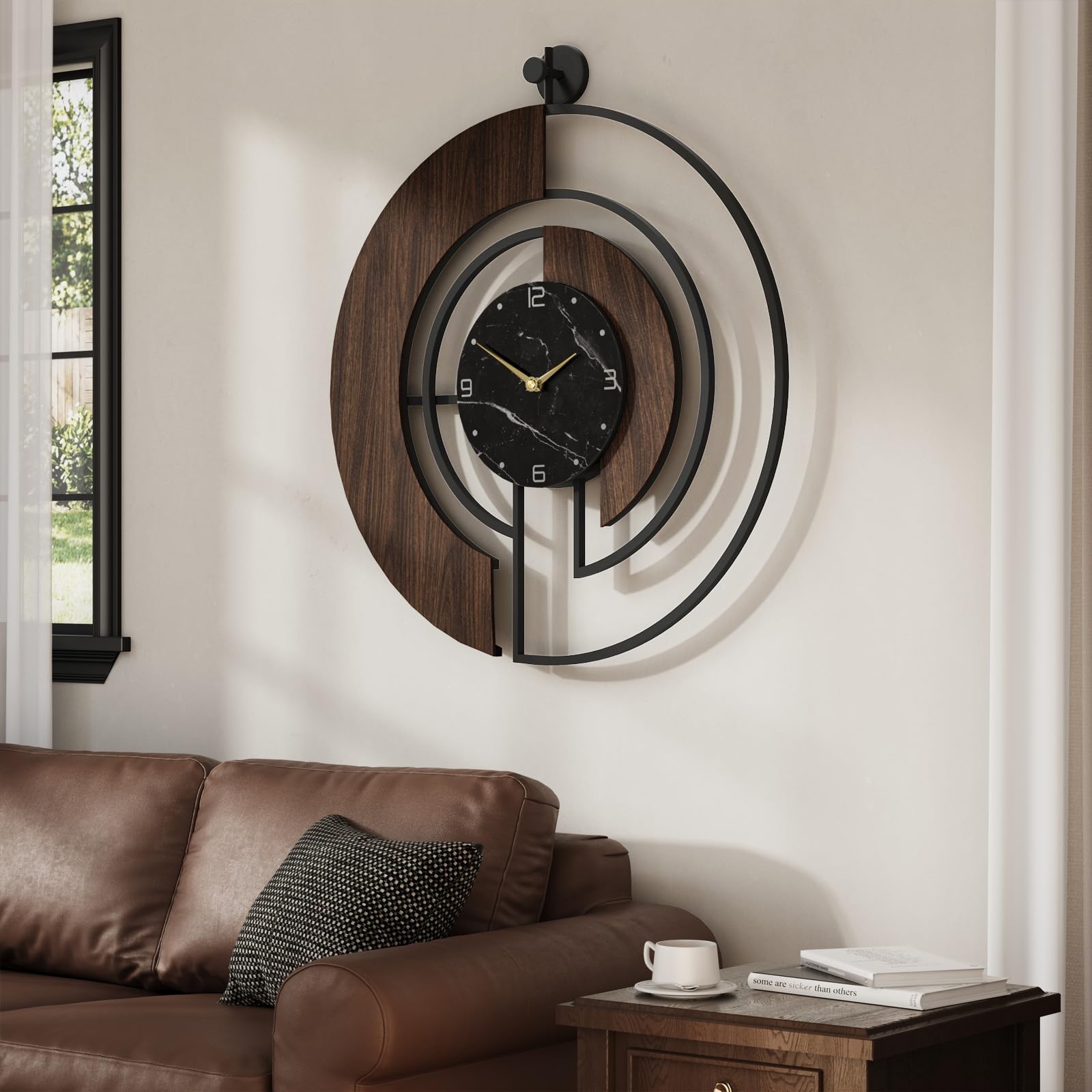 Cuspin Große Wanduhr, 76,2 cm, modernes Walnussmarmor-Zifferblatt, dekorative Uhr