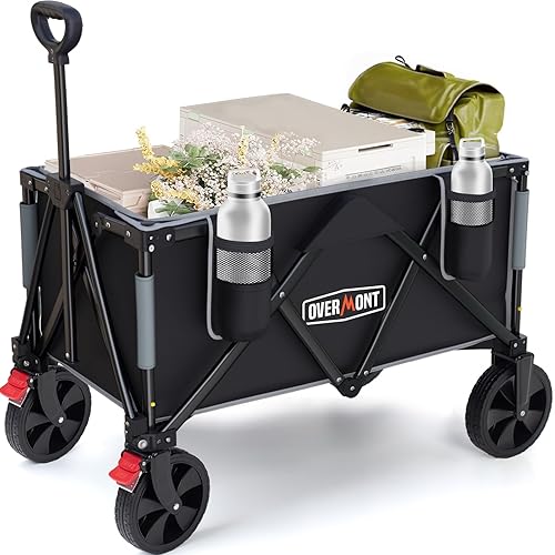 Overmont 150L Wagons Carts Foldable - Large Capacity Folding Collapsible Wagon Cart for Grocery Camping Utility Gardening Sports Travelling- 330lbs Load