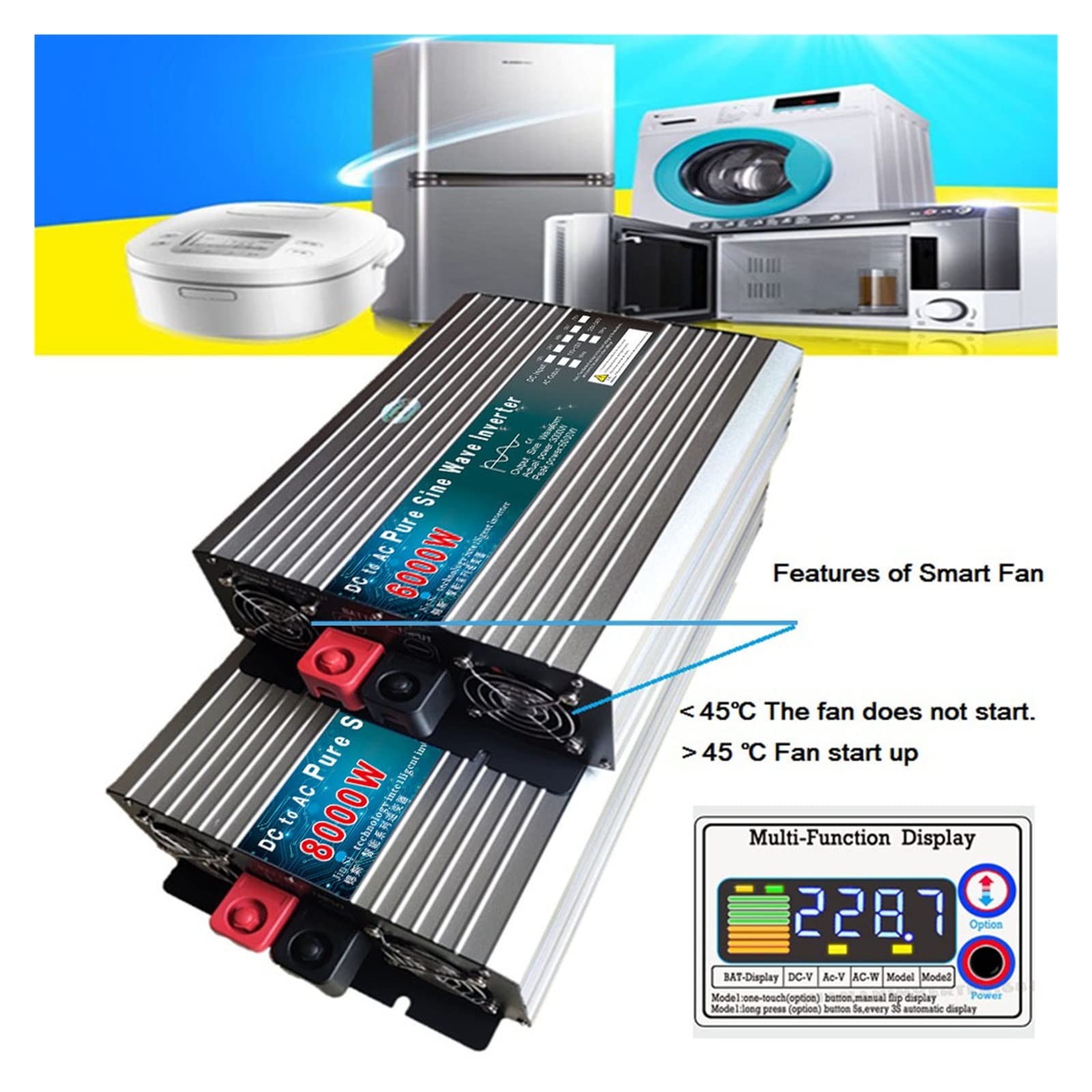 Przetwornica czystej fali sinusoidalnej 12V/24V/48V/60V na 110V 220V 6000W 8000W przetwornik napięcia czysta fala sinusoidalna (48 V 6000 W, 110 V 120 V 60 HZ)