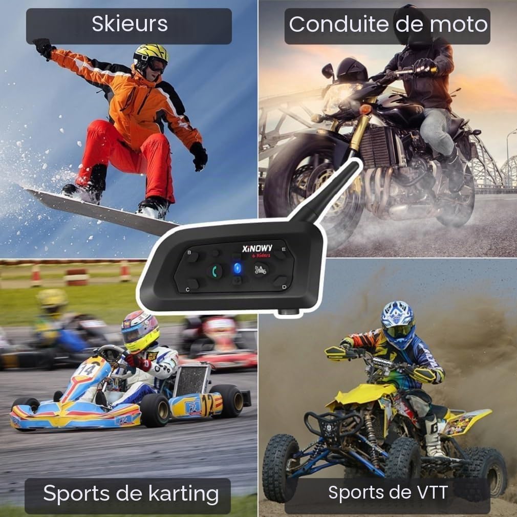 Casque de Moto Intercom V6 Bluetooth Intercom 1200m 6 Riders Communication Mains Libres avec Antibruit Oreillette Microphones pour Moto/Vélo/VTT(2 Pack)