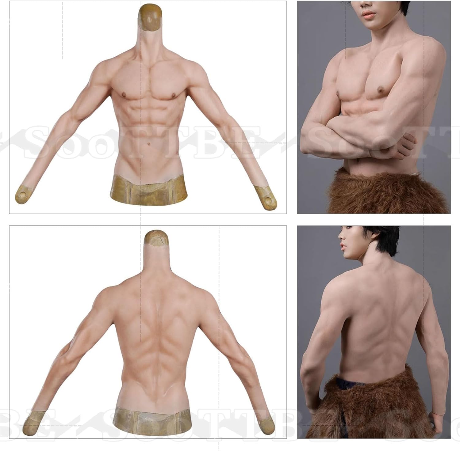 Silicone Artificial Faked Muscles Chest Men's Long Simulation Muscle Fake Chest Bodysuit for Halloween Props Cosplay