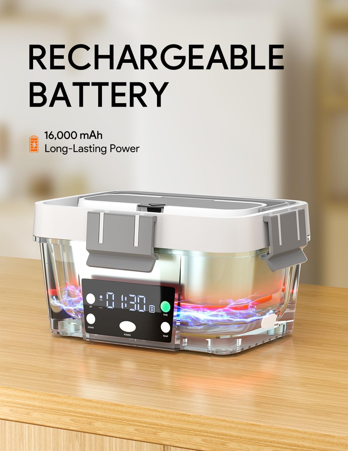 Cordless Electric Lunch Box 16,000mAh – Smart Automatic Heating, 1.6L Portable Food Warmer, Rechargeable Battery-Powered Hot Meal Container for Office, Travel & Outdoor - Image 2