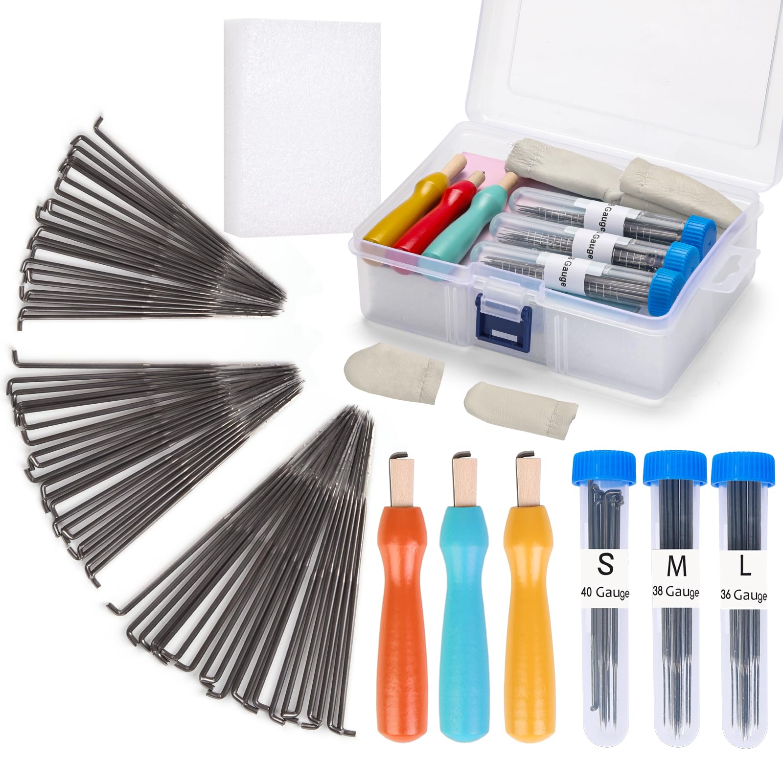 QMNNMA Needle Felting Tools 66 Pcs Felting Needles, Needle Felting Needles with 3 Sizes Wool Felting Needles and Color Wooden Handle Holder,Felting Needle Mat for Crafts Making