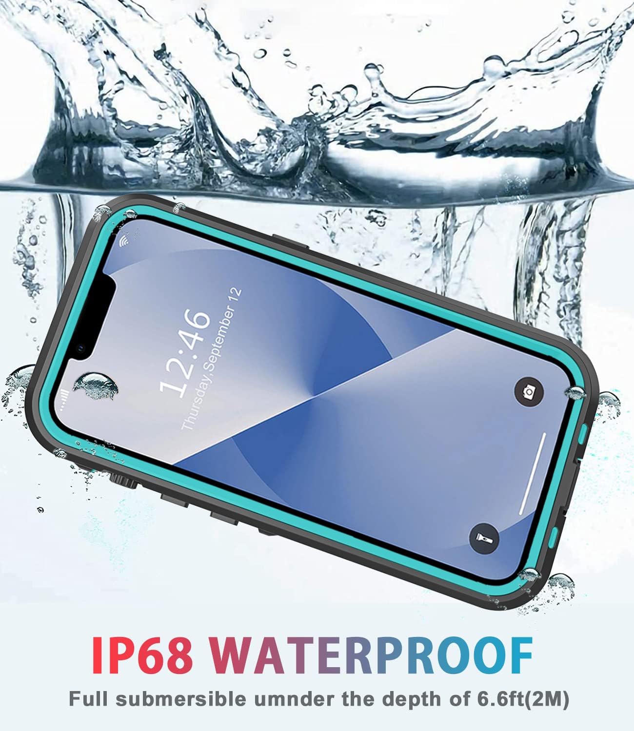 for iPhone 13 Case Waterproof Shockproof Dustproof Full-Body Sturdy with Camera Lens Protector and Built-in Screen Protector,Underwater Full Sealed Cover Protective for iPhone 13 (Teal) image 4