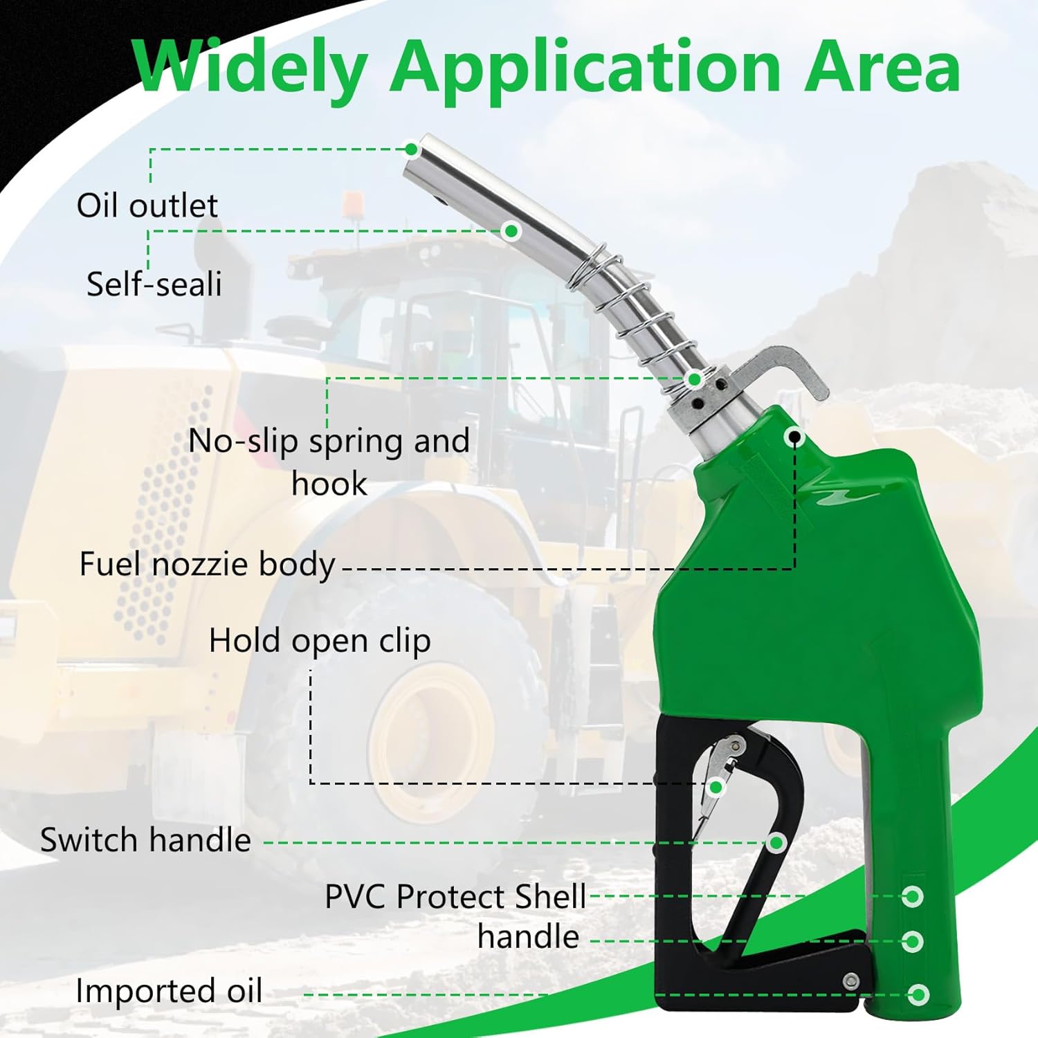 Azdele 3/4" NPT Fuel Nozzle & Hose Swivel, Auto Shut Off Diesel Fuel Transfer Nozzle, 3-speed Padlock Max Flow 16 GPM, Automatic Fuel Nozzle Used for Gasoline, Diesel, Biodiesel, Kerosene