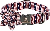 Vista 1 de Lionheart glory Collar de perro con bandera estadounidense, collar de flores para perro del 4 de julio, resistente y ajustable, collar patriótico